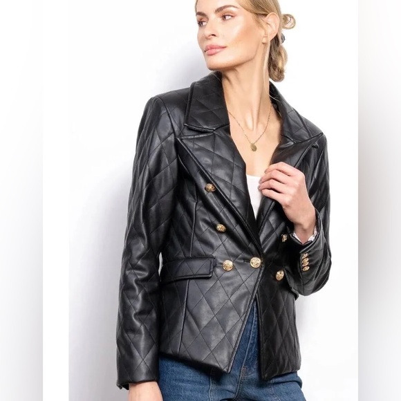 Anthropologie Jackets & Blazers - Anthropologie‎ faux leather black quilted blazer size medium